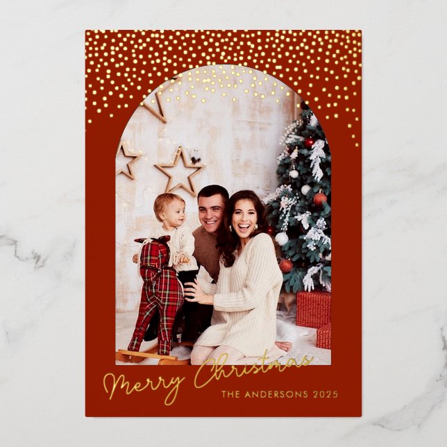 Carte de Noël photo à motif feuille d'or Joyeux No (Recto)