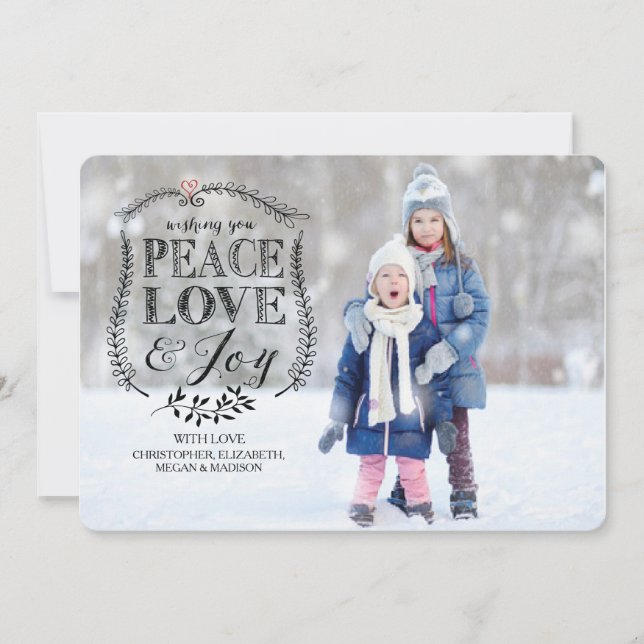 Carte de Noël photo à plat Paix Amour & Joie pour  (Devant)