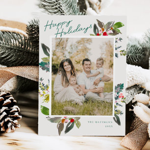 Carte de Noël photo aquarelle Holiday Holly