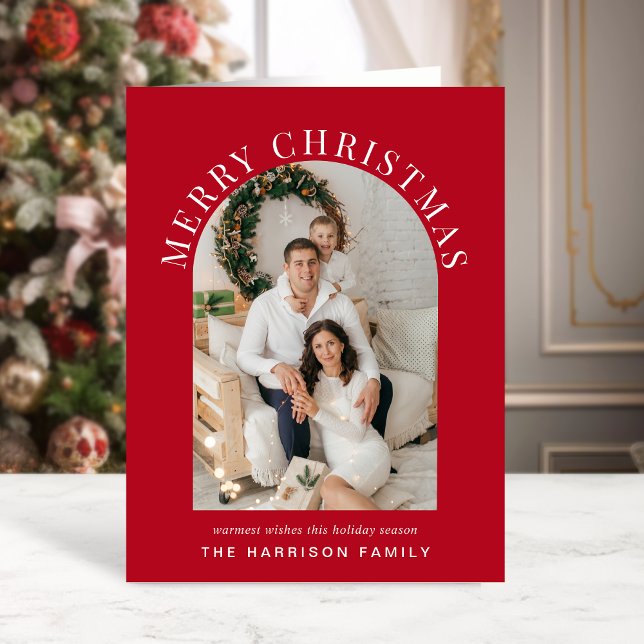 Carte de Noël photo Arc Élégant Rouge (Share the love and warmth of the season with an elegant arch photo Christmas card)