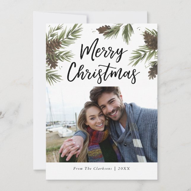 Carte de Noël photo au pin aquarelle (Devant)
