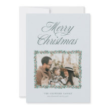 Carte de Noël photo avec bordure de pin à l'aquare