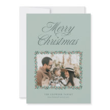 Carte de Noël photo avec bordure de pin à l'aquare