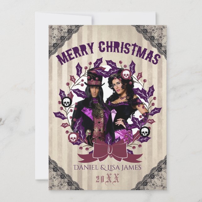 Carte de Noël photo avec couronne gothique (Devant)