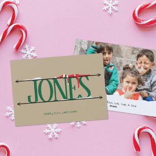 Carte de Noël photo avec enseigne de nom de farces