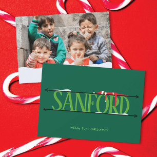 Carte de Noël photo avec enseigne de nom de farces