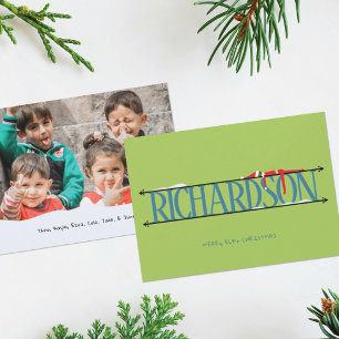 Carte de Noël photo avec enseigne de nom de farces