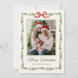 Carte de Noël photo avec ruban et verdure