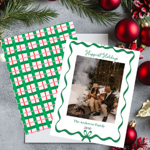 Carte de Noël photo avec un nœud vert dessiné à la