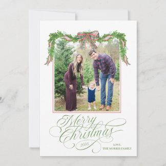 Carte de Noël photo avec verdure aquarelle
