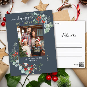 Carte de Noël photo avec verdure en bleu ardoise m