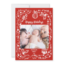 Carte de Noël photo blanche et rouge fantaisiste