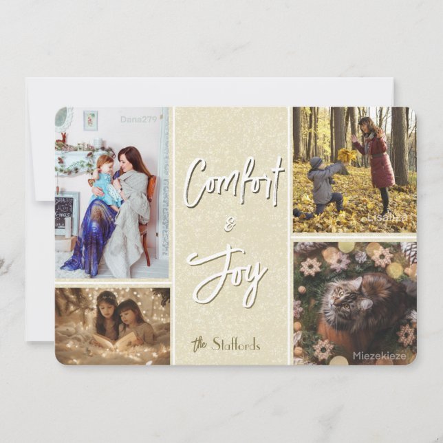 Carte de Noël photo Confort & Joie en crème (Devant)