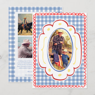 Carte de Noël photo Cowboy de l'Ouest | Gingham bl