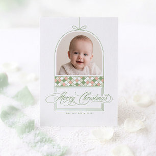 Carte de Noël photo d'arche Ornement Élégant Vert
