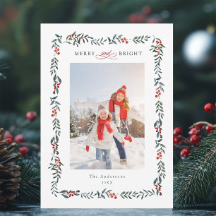 Carte de Noël photo de baies rouges et de verdure