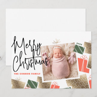 Carte de Noël photo de cadeaux de Noël rétro