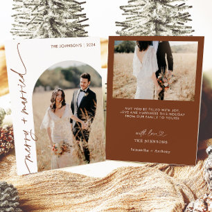 Carte de Noël photo de mariage joyeux et marié
