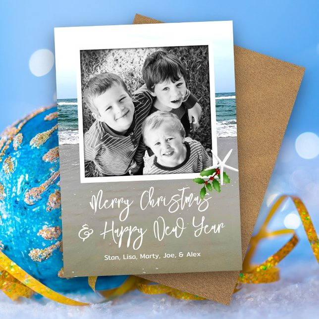 Carte de Noël photo de sable de plage (Créateur téléchargé)