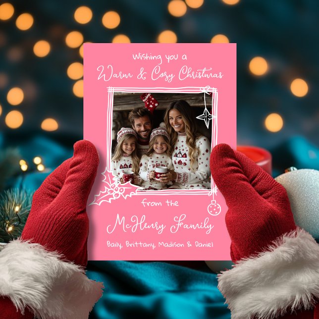 Carte de Noël photo Doodle à main chaude et confor (Créateur téléchargé)