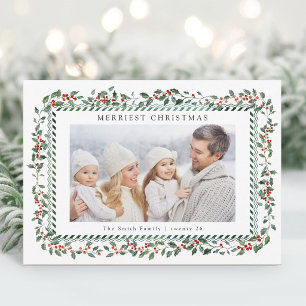Carte de Noël photo élégante à baie de houx