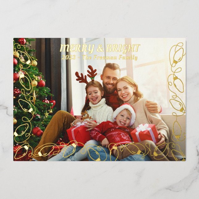 Carte de Noël photo élégante avec guirlande en feu (Recto)