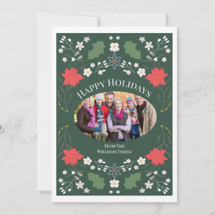 Carte de Noël photo élégante Poinsettia Folk Art