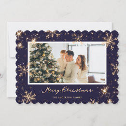 Carte de Noël photo Élégantes flocons de neige ble