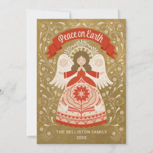 Carte de Noël photo en art folklorique d'ange Paix