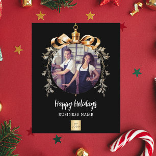 Carte de Noël photo entreprise de breloque d'or no
