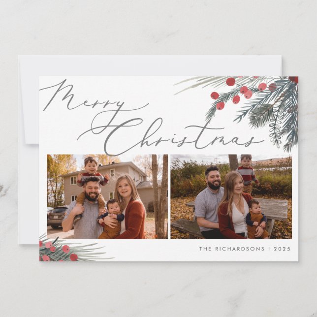 Carte de Noël Photo Feuillage de Noël (Devant)