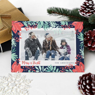 Carte de Noël Photo Fleurs Rouges Botanique Verdur