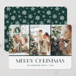 Carte de Noël photo Flocons de neige verts et blan