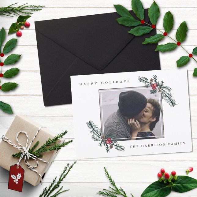 Carte de Noël photo Holly Branches (Créateur téléchargé)