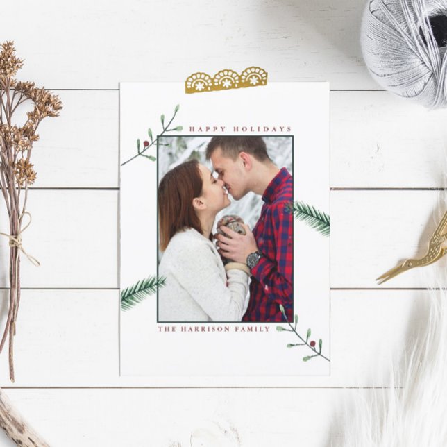 Carte de Noël photo Holly Branches (Créateur téléchargé)