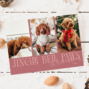 Carte de Noël Photo Jingle Bell Paws Rose pour Chi