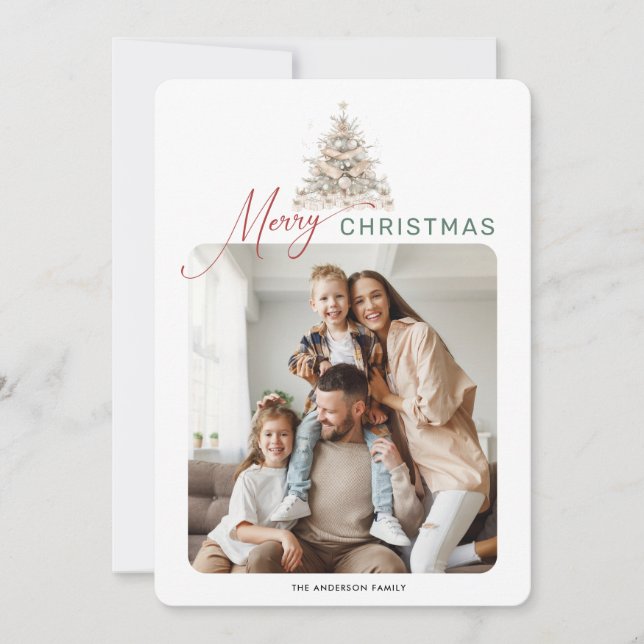 Carte de Noël Photo Message Rustique Fêtes Épineux (Devant)