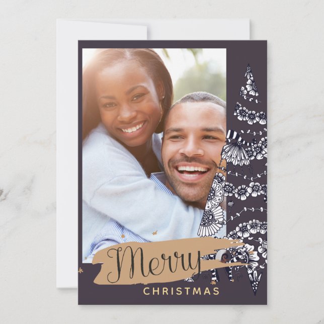 Carte de Noël photo moderne - Arbre Mauve Arty (Devant)