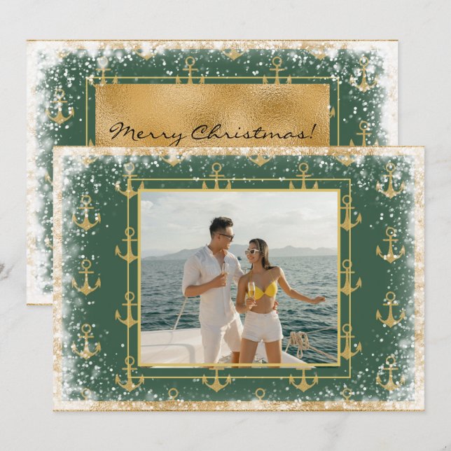 Carte de Noël photo nautique verte Xmas (Devant / Derrière)