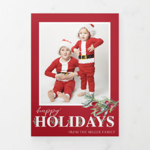 Carte de Noël photo pliable triple « Holly Happy H