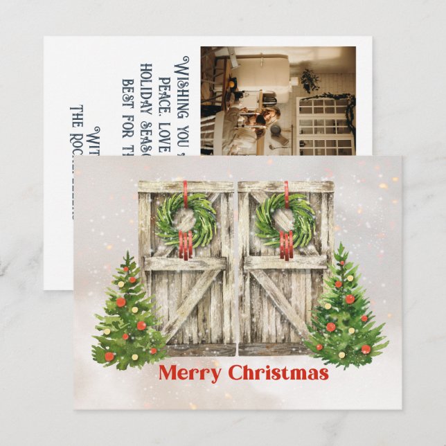 Carte de Noël photo Portes de la grange (Devant / Derrière)