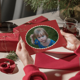 Carte de Noël photo rouge et vert menthe à bordure