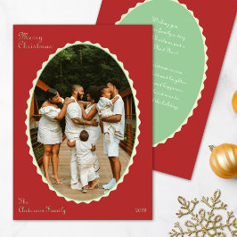 Carte de Noël photo rouge et vert menthe à bordure