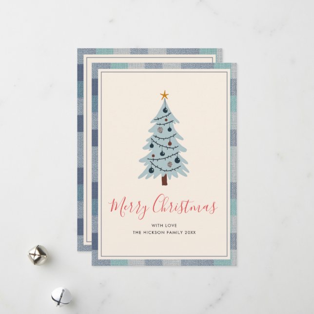 Carte de Noël photo scandinave bleu gris minimalis (Devant/Arrière en situation)