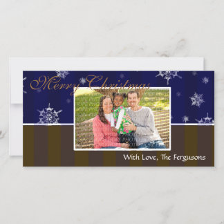 Carte de Noël photo Snowflakes & Stripes (bleu)