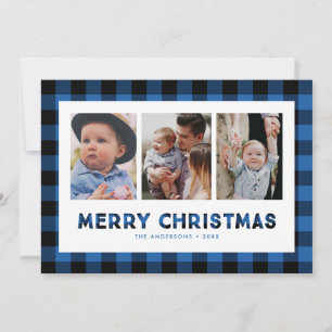 Carte de Noël photo triptyque Blue Buffalo Plaid
