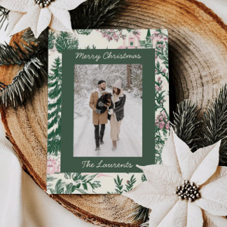 Carte de Noël photo verte toile botanique