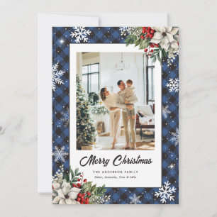 Carte de Noël photographique botanique à carreaux 
