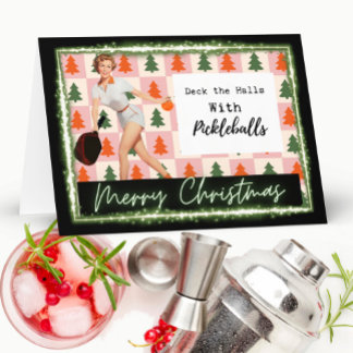 Carte de Noël Pickleball - Drôle - Rétro pour elle