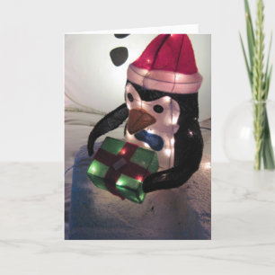 Carte de Noël : Pingouin avec présent